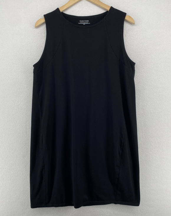 Eileen Fisher Dresses & Skirts - EILEEN FISHER Dress M Stretch Cotton Jersey Tank Subtle Lantern Hem Black USA